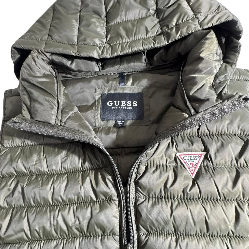 Guess Green Full Zip Hooded Light Puffer Vest Women Pockets 90s Atheleisure - Picture 5 of 9